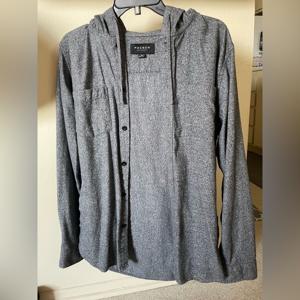 PacSun Gray Hooded Button-Down Shirt